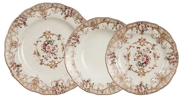 APARELHO DE JANTAR ABINGTON ROSE GOLD 18 PEÇAS EM PORCELANA