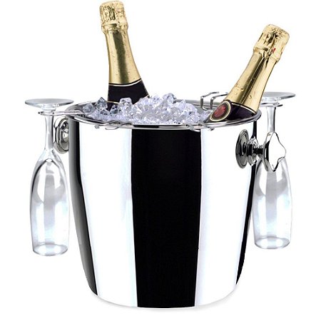 CHAMPANHEIRA COM SUPORTE PARA 6 TACAS EM ACO INOX 7,5L L32,5XP24,5XA24CM
