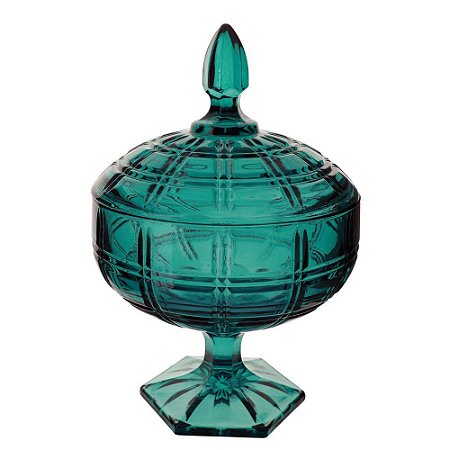 POTICHE QUARTIER COM PE EM CRISTAL D16,2XA11,5CM COR VERDE ESMERALDA