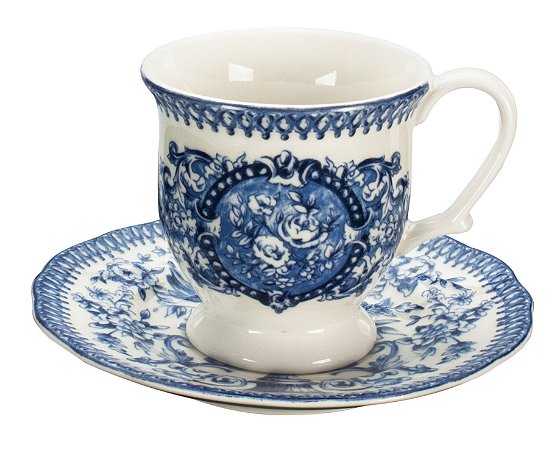 JOGO DE 12 PEÇAS PARA CAFÉ ENGLISH BLUE EM PORCELANA 45ML