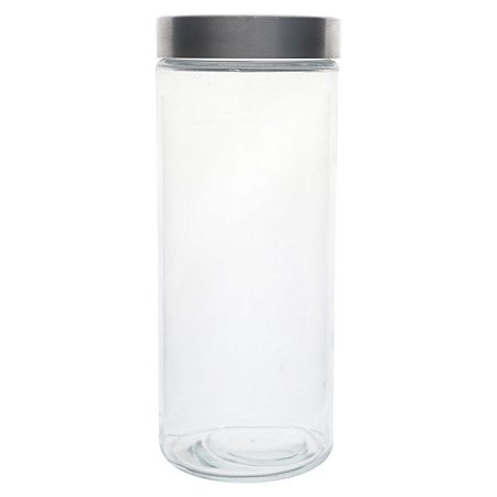 PORTA MANTIMENTO REDONDO EM VIDRO LISO COM TAMPA DE METAL COR PRATA 2,2L D11XA27CM