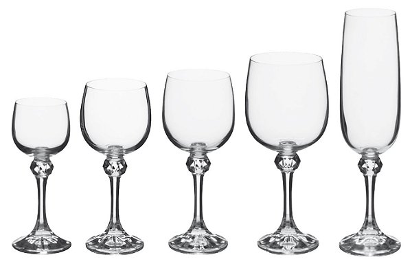 JOGO DE 30 TACAS JULIA EM CRISTAL ECOLOGICO 6X(60/180/190/230/340ML) TRANSPARENTE