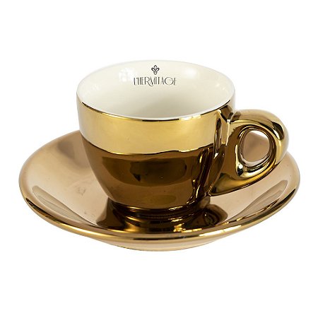 JOGO DE 12 PECAS PARA CAFE CHROMINNO EM NEW BONE CHINA 80ML COR OURO E BRANCO