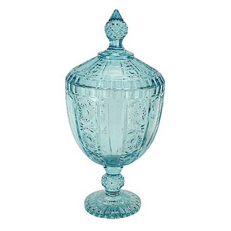 POTICHE VERSAILLES COM PE EM CRISTAL ECOLOGICO D15XA32CM COR AZUL TURQUESA