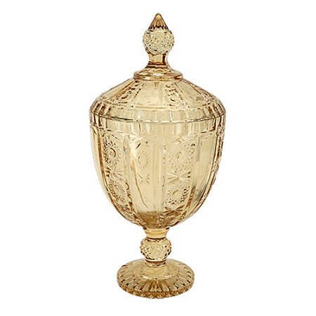 POTICHE VERSAILLES COM PE EM CRISTAL D15XA32CM COR AMBAR