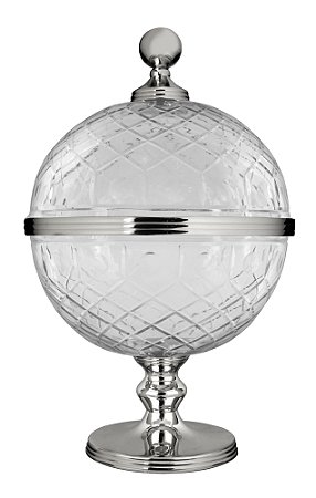 POTICHE DIAMOND DE VIDRO E METAL NIQUELADO 33CM