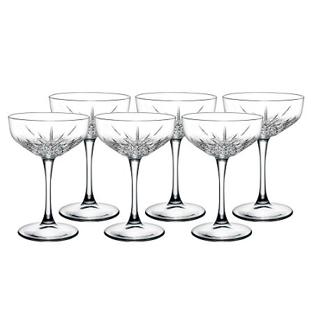 JOGO DE 4 TACAS PARA CHAMPANHE VINTAGE TIMELESS EM VIDRO 255ML A15CM