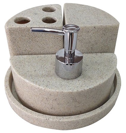 JOGO DE 4 PECAS PARA BANHEIRO EM RESINA COR GREY STONE