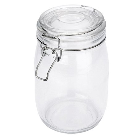PORTA MANTIMENTO REDONDO EM VIDRO LISO COM TAMPA E TRAVA 1L D10,5XA17CM