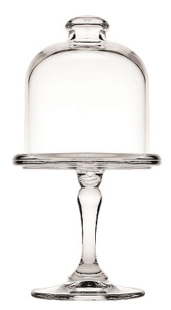 PRATO PARA BOLO PATISSERIE COM PE E TAMPA EM VIDRO D9,5XA18CM TRANSPARENTE