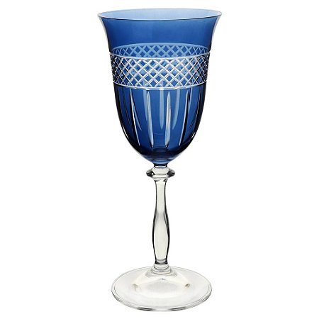 TACA PARA AGUA ANGELA LAPIDADA EM CRISTAL ECOLOGICO 350ML A22CM COR AZUL