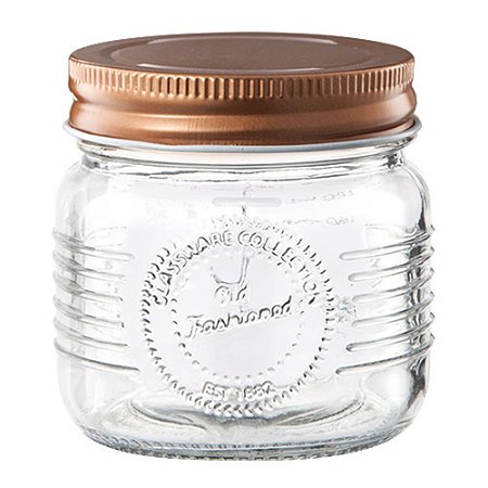 PORTA MANTIMENTO EM VIDRO COM TAMPA COR COBRE 250ML D7,5XA8CM