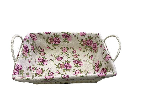 CESTA PARA PÃES RETANGULAR EM POLIESTIRENO COM TECIDO XADREZ 26X19X8CM