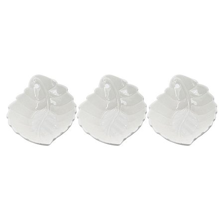JOGO DE 3 BOWLS FOLHA EM PORCELANA L10,8XP8,5XA4CM