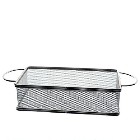 CESTA RETANGULAR PARA ALIMENTOS EM ACO INOX L21XP11XA6CM COR PRATA