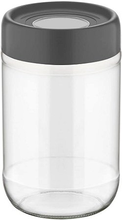 PORTA MANTIMENTO REDONDO RING EM VIDRO COM TAMPA EM PLASTICO COR CINZA 660ML D9XA15CM