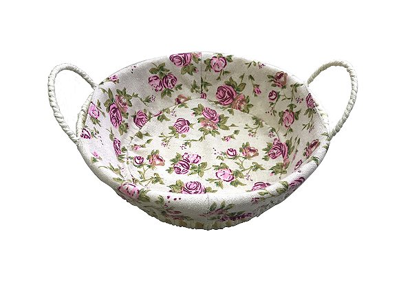 CESTA PARA PAES REDONDA EM POLIESTIRENO COM TECIDO XADREZ 24X24X8CM