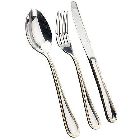 FAQUEIRO LOUVRE 130 PEÇAS EM INOX FRISO OURO