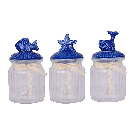 JG 3 POTES DEEP SEA COM TAMPA L23,6XP8,1XA15,8CM COR AZUL
