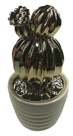 POTICHE DECORATIVO EM CERÂMICA CACTUS 16,8CM DOURADO