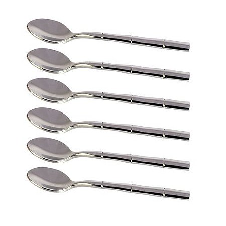 JG 6 COLHERES CAFE ACO INOX CABO ESTILO BAMBU E CAIXA PRETA