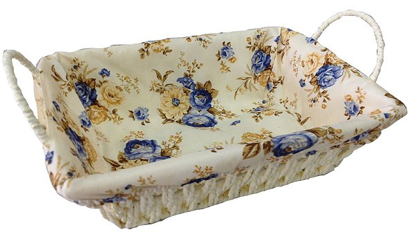 CESTA PARA PÃES RETANGULAR EM FIBRA NATURAL COM TECIDO 26.5X19.5X7.5CM AZUL