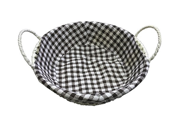 CESTA PARA PÃES REDONDA EM POLIESTIRENO COM TECIDO XADREZ 24X24X8CM