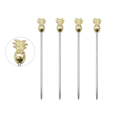 CJ APERITIVO PINEAPPLE 4 PECAS ACO INOX 9,8X2,2X15,2CM OURO