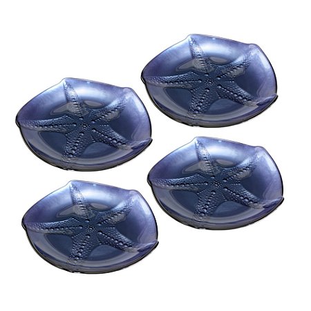 JG CENTRO MESA ESTRELA DO MAR 4 PECAS VIDRO 19,5X2,5CM AZUL