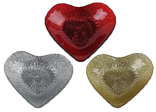 JG CENTROS MESA 3 PECAS CORACOES LOVE EM VIDRO 15X15X4,5CM