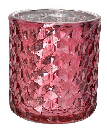 PORTA VELA DIAMOND EM VIDRO D8XA9CM METALICO COR ROSA