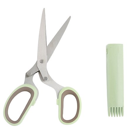 TESOURA COM 5 LAMINAS PARA ERVAS E TEMPEROS EM ACO INOX L19XP8XA2CM COR VERDE CLARO