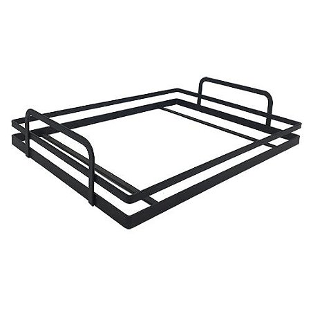 SUPORTE RETANGULAR BANDEJA EM METAL 41,5X31,5X8CM COR PRETO