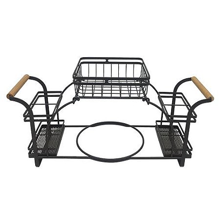 SUPORTE PRATOS TALHERES FERRO MADEIRA 51X18X24CM PRETO