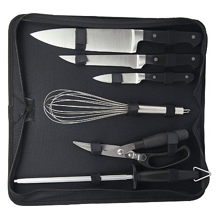 JG DE 6 PEÇAS PARA CHURRASCO EM INOX COM BOLSA DE NYLON