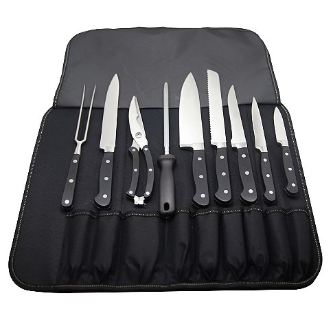 JG DE 9 PEÇAS PARA CHURRASCO EM INOX COM BOLSA DE NYLON