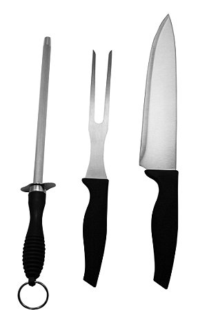 JG DE 3 PEÇAS PARA CHURRASCO EM INOX COM CABO PLÁSTICO