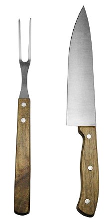 JG DE 2 PEÇAS PARA CHURRASCO EM INOX COM CABO DE MADEIRA