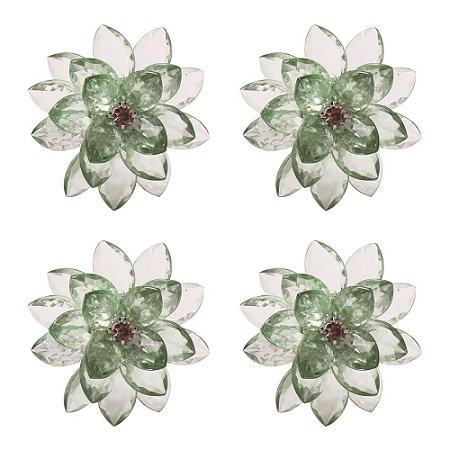 JOGO DE 4 ANEIS LÓTUS PARA GUARDANAPO EM PLASTICO D6,3XA6,3CM COR VERDE