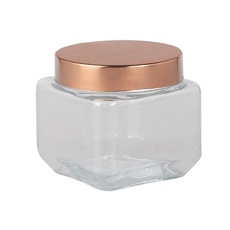 PORTA MANTIMENTO VIDRO LISO TAMPA COBRE 790ML 11X11X11CM