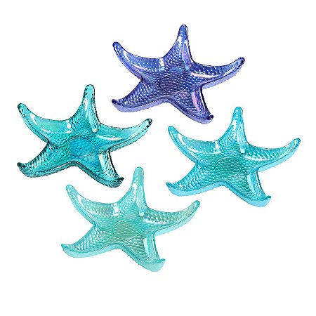 JG CENTRO MESA ESTRELA DO MAR 4 PECAS VIDRO 17X17X4CM AZUL