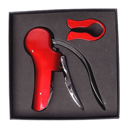 SACA-ROLHAS EM ZAMAC VERMELHO COM CORTADOR DE LACRE