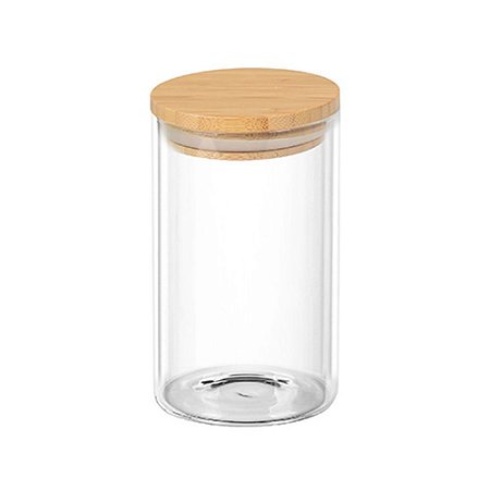 PORTA MANTIMENTO REDONDO EM VIDRO BOROSSILICATO COM TAMPA DE BAMBU 150ML D5.5XA11,5CM