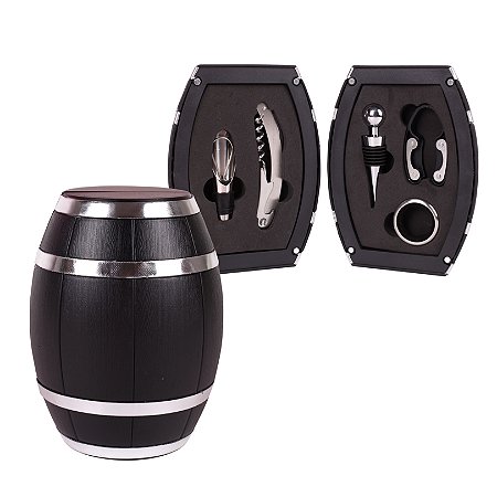 BARRIL DE PLASTICO COM 5 ACESSÓRIOS PARA VINHO