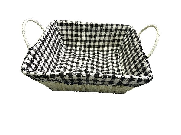 CESTA PARA PAES QUADRADA EM POLIESTIRENO COM TECIDO XADREZ 22X22X8CM