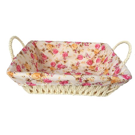 CESTA RETANGULAR FERRO REVESTIDO TECIDO ALGODÃO 29X22X9CM