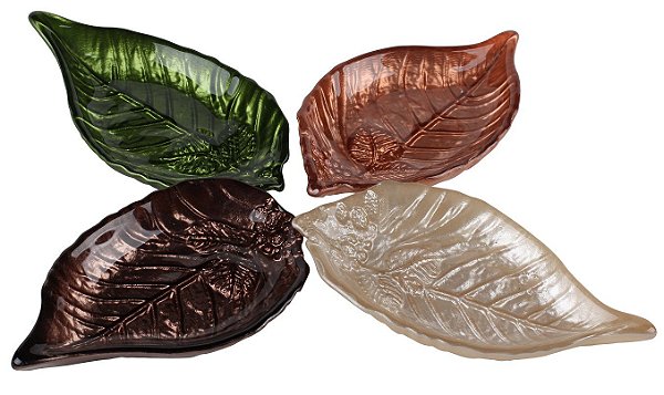 JG CENTROS MESA 4 PECAS FOLHAS FOLHAGEM EM VIDRO 17X9X7CM