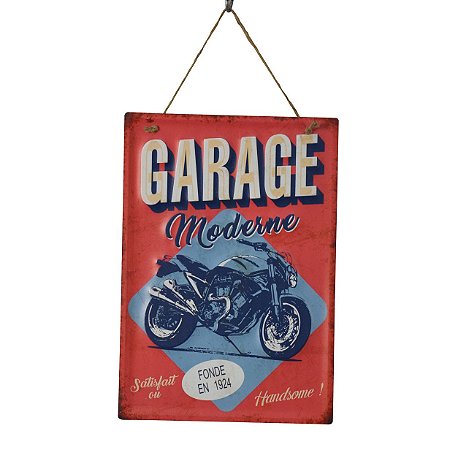 PLACA DECORATIVA GARAGE MODERNE EM FERRO L28XP0,05XA40CM