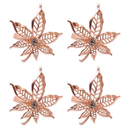 JOGO DE 4 ANEIS FLOR PARA GUARDANAPO EM ZINCO D6,3XA4,5CM COR ROSE