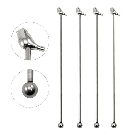 CJ MISTURADORES DRINK BIRD 4 PECAS ACO INOX 10X2X22CM PRATA